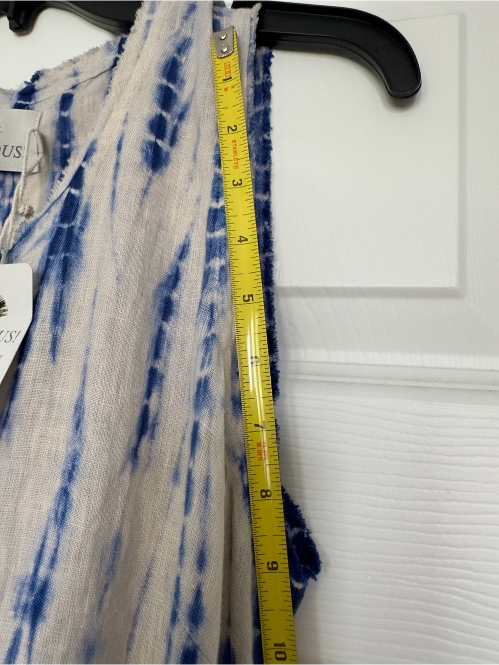 Blue Hand-Dyed Tie Dye Shibori Linen Maxi Dress - Sleeveless - Picture 9 of 11
